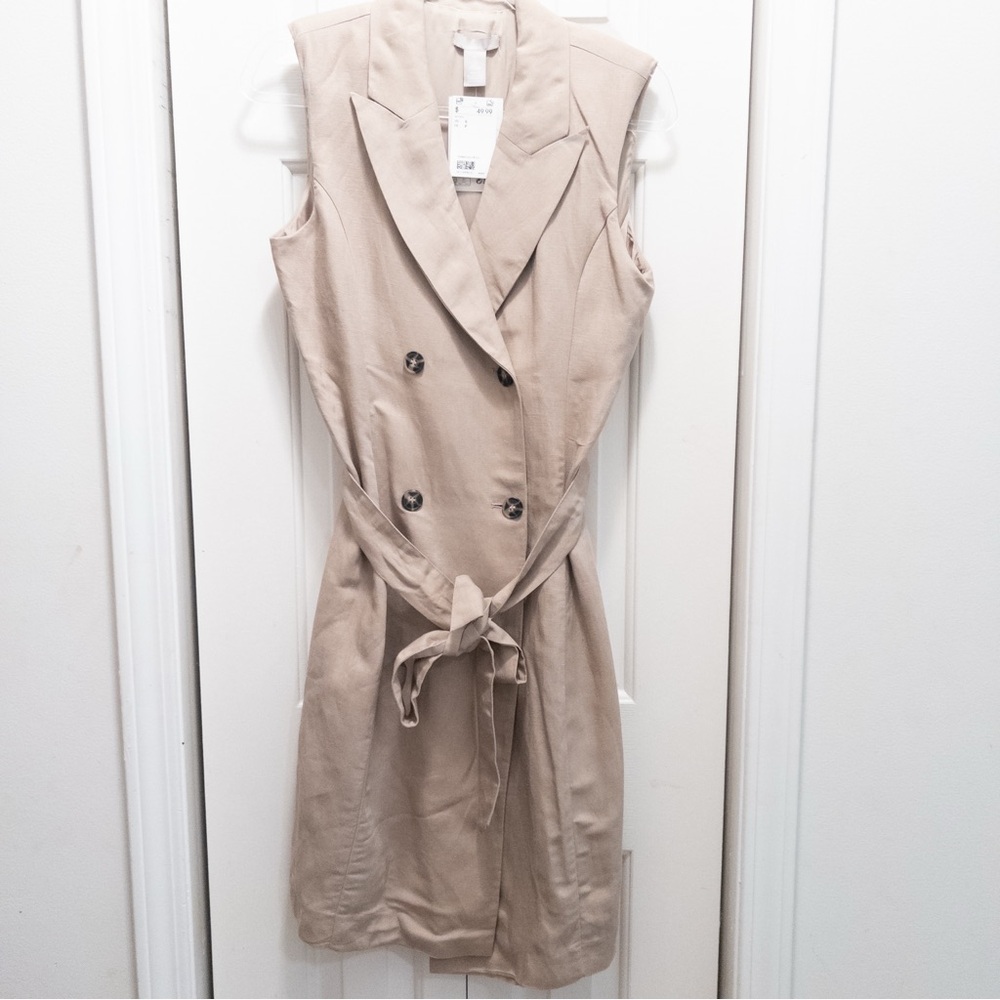 H&M Women’s Linen Khaki Sleeveless Collared Kneelength Dress Size S